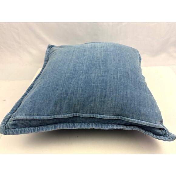 Pottery Barn Blue Denim Decorative Pillow 100% Cotton 20" x 20" Down Feathers - Picture 9 of 11